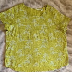 Linen Palm Print Green Women's Top Size 1X